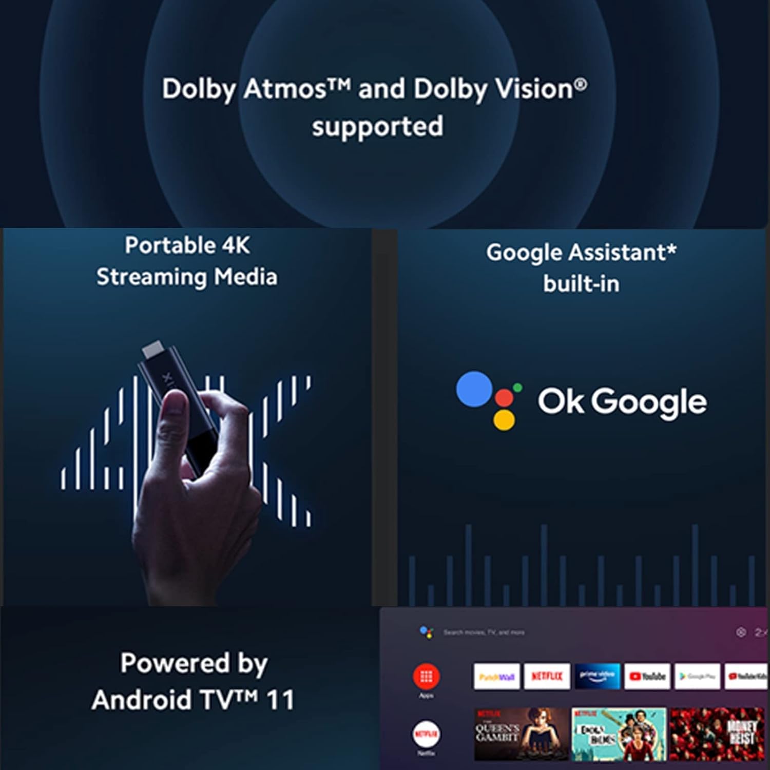4K Ultra HD Streaming Device with Android TV 11 and Google Assistant Voice Remote B6152