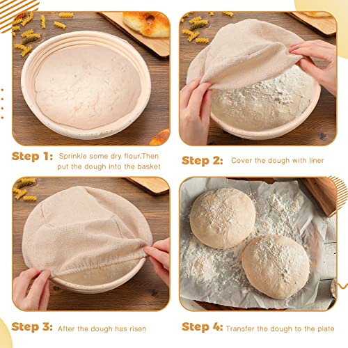 10 Pieces Banneton Bread Proofing Basket Round with Liners and Scrapers (8.5 Inch) D9968