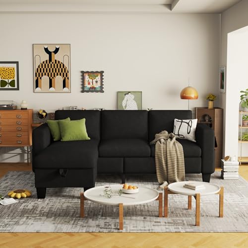 Beige 3-Seat L-Shaped Sectional Sofa with Storage Ottoman B1044