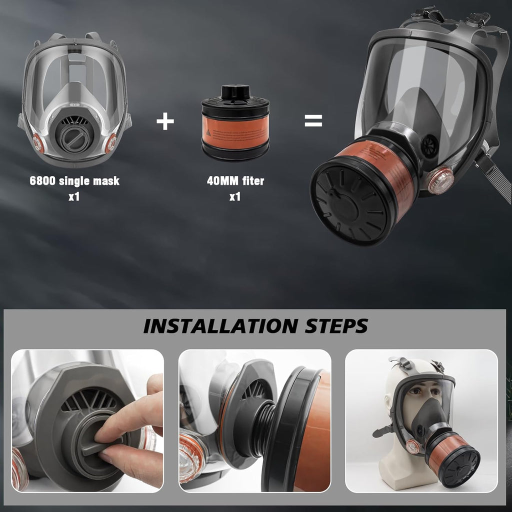 Reusable Full Face Gas Mask with 40mm Activated Carbon Filter K4115