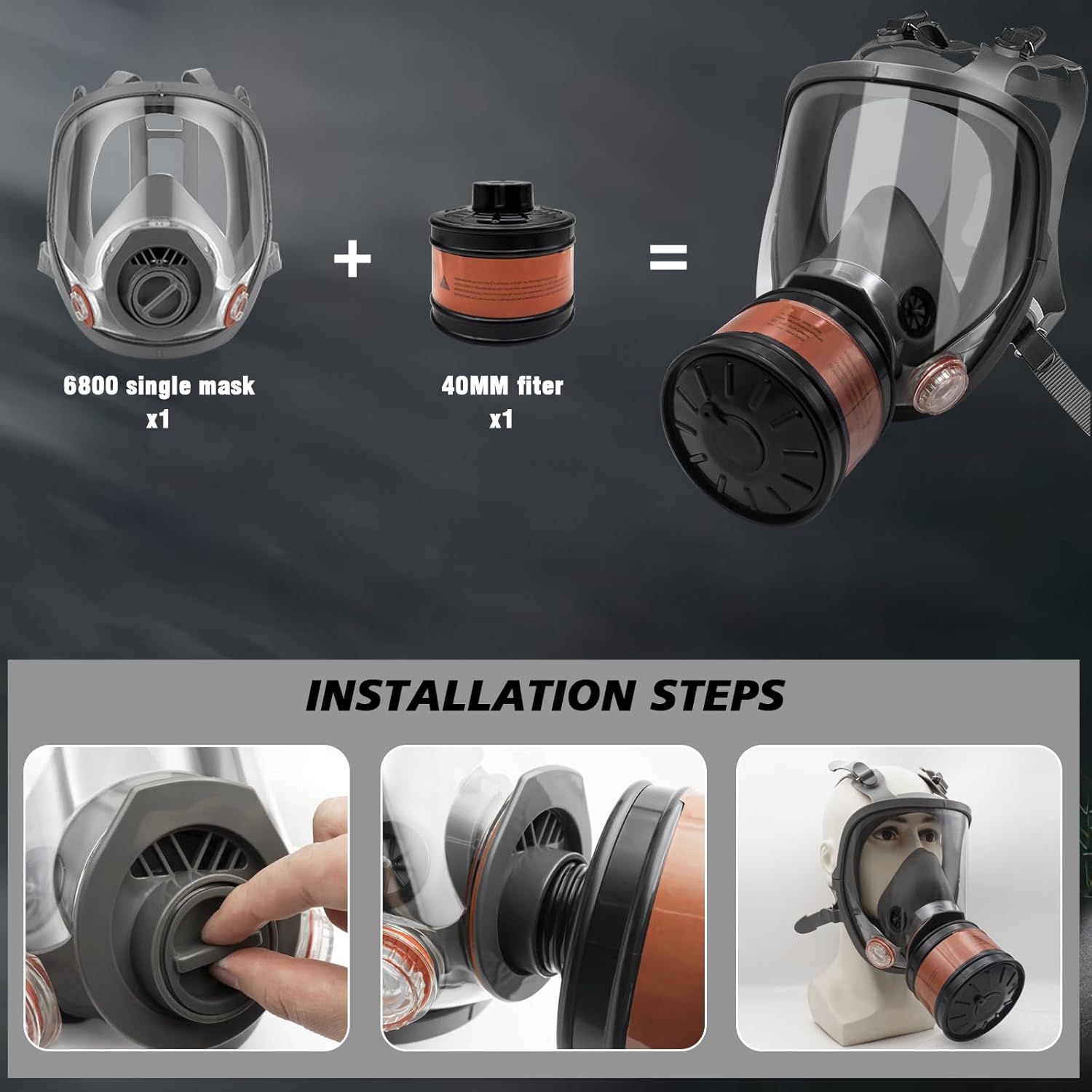 Reusable Full Face Gas Mask with 40mm Activated Carbon Filter K4115