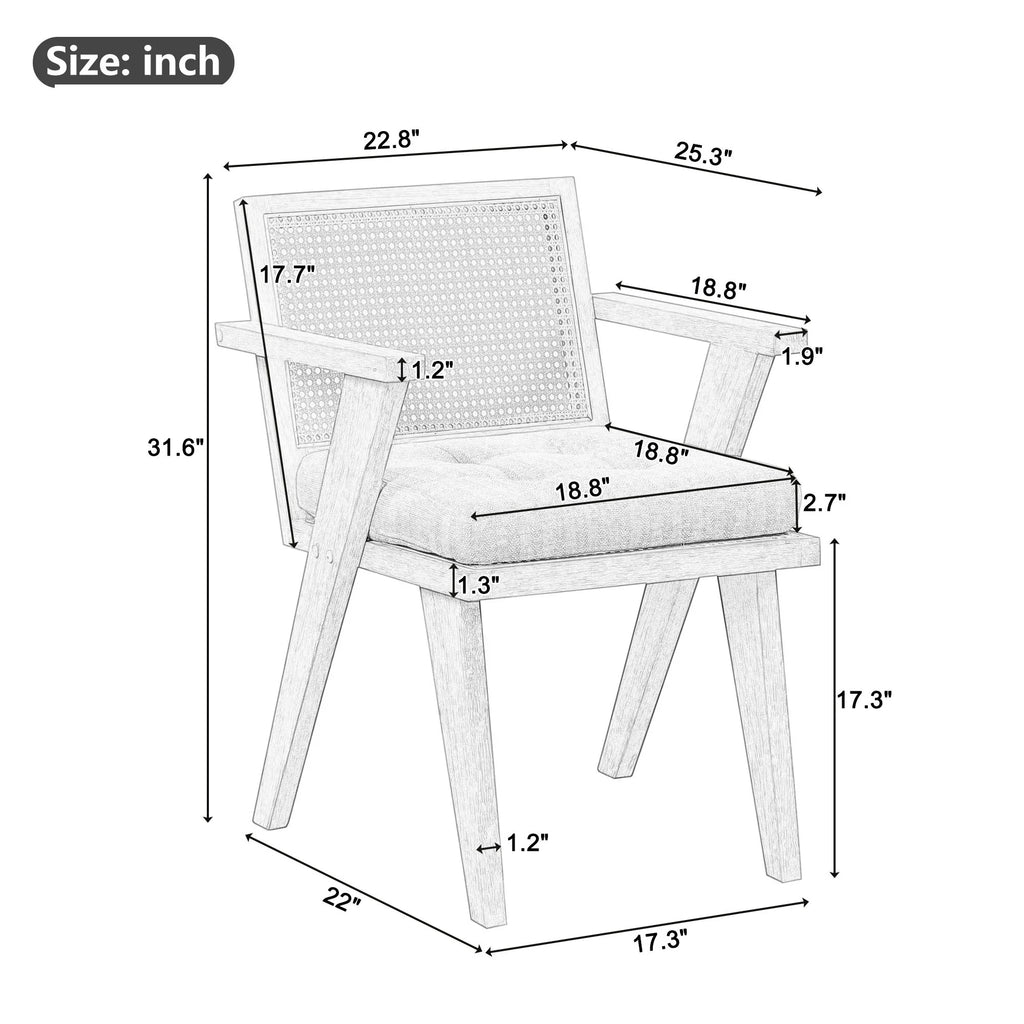 Black Accent Chair with Rattan Backrest and Padded Seat T20822