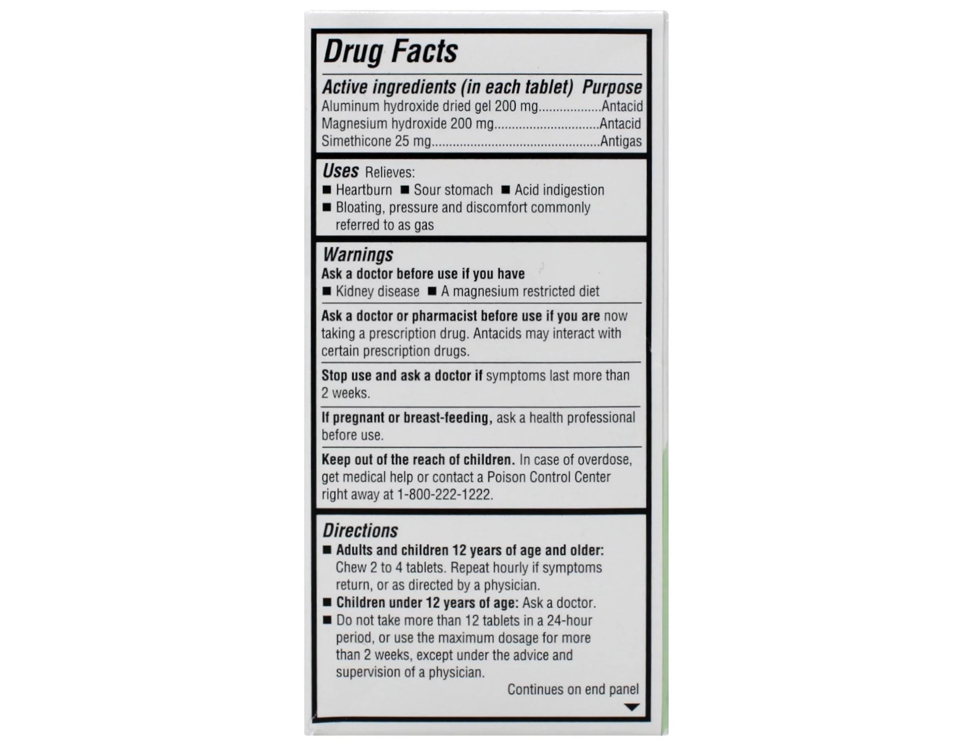 100 Tablets Antacid Anti-Gas Tablets Cool Mint M565093