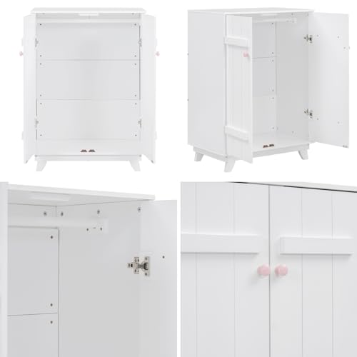 White Wooden Wardrobe Cabinet with Hanging Rod and Doors N31139