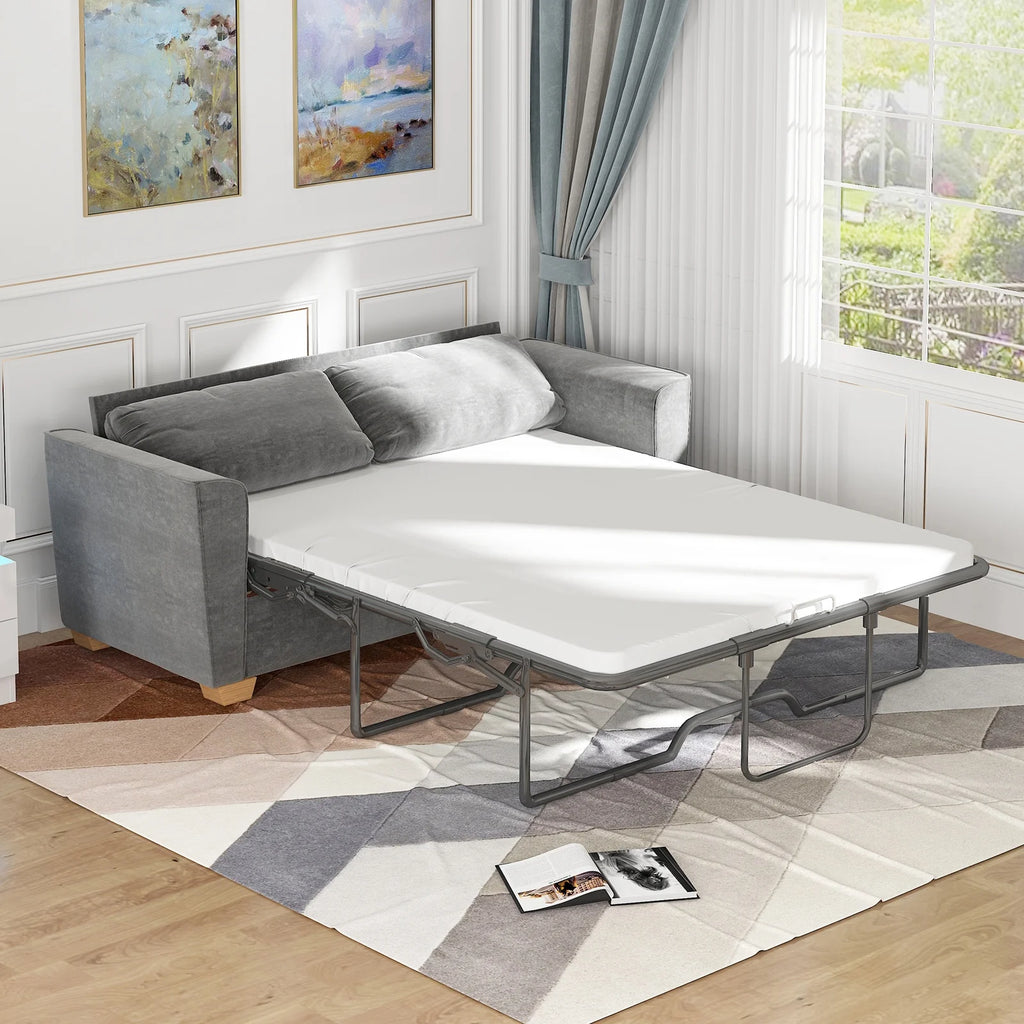 Grey Velvet Full Size Pull Out Sofa Bed with Foam Mattress R6077