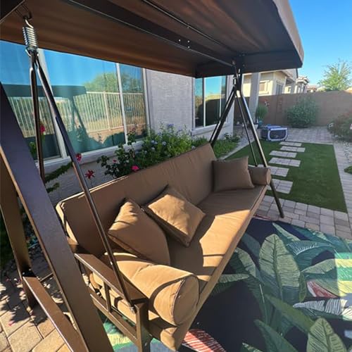 Grey 3-seat Outdoor Swing Chair with Canopy and Cup Holder D846430