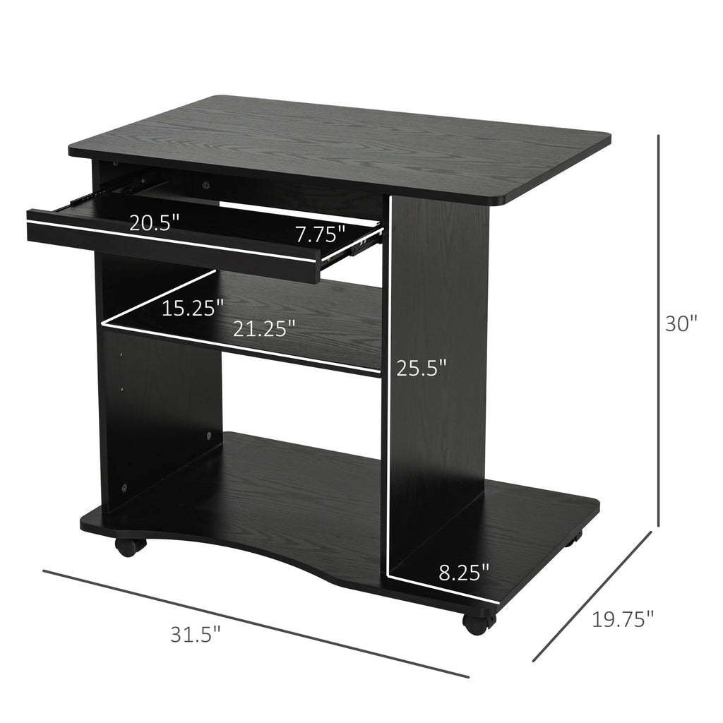 Black Mobile Computer Desk with Keyboard Tray K231