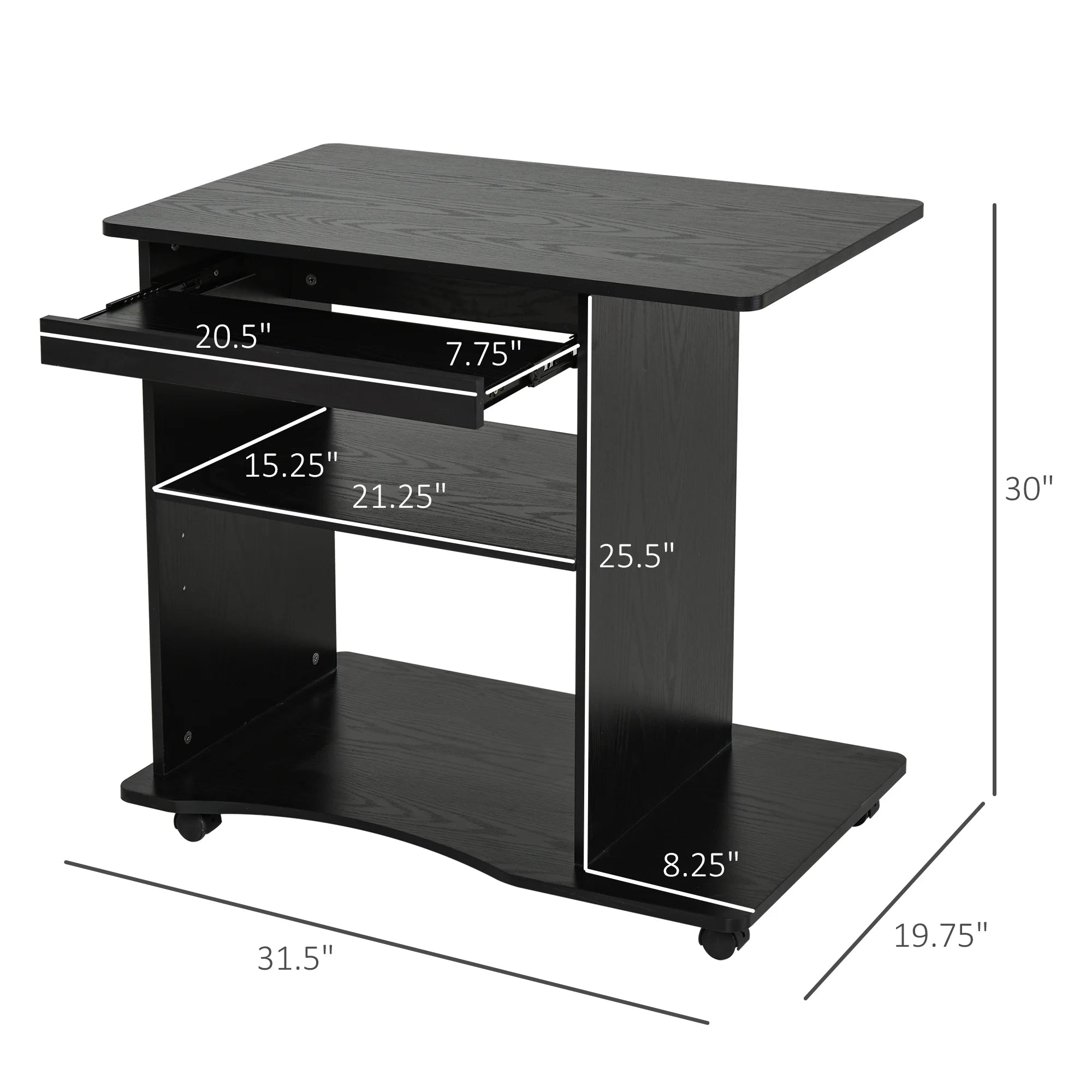 Black Mobile Computer Desk with Keyboard Tray K231