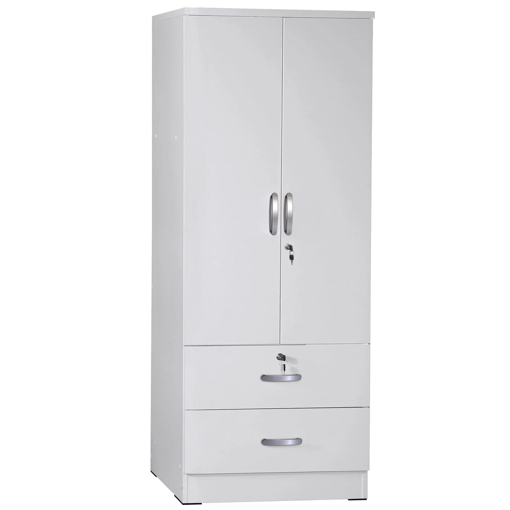 White 2-Door Wood Wardrobe Armoire with 2 Drawers V610147