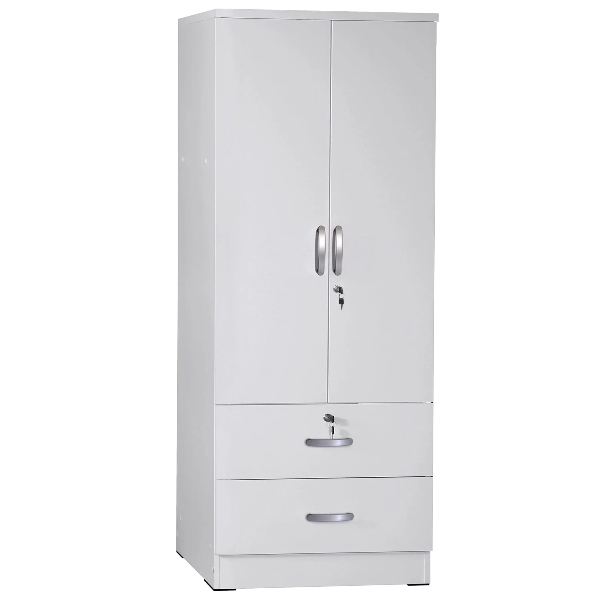 White 2-Door Wood Wardrobe Armoire with 2 Drawers V610147