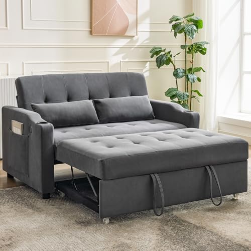 3 in 1 Convertible Sleeper Sofa Bed, Corduroy Futon Couches with Pull-Out Bed K981013