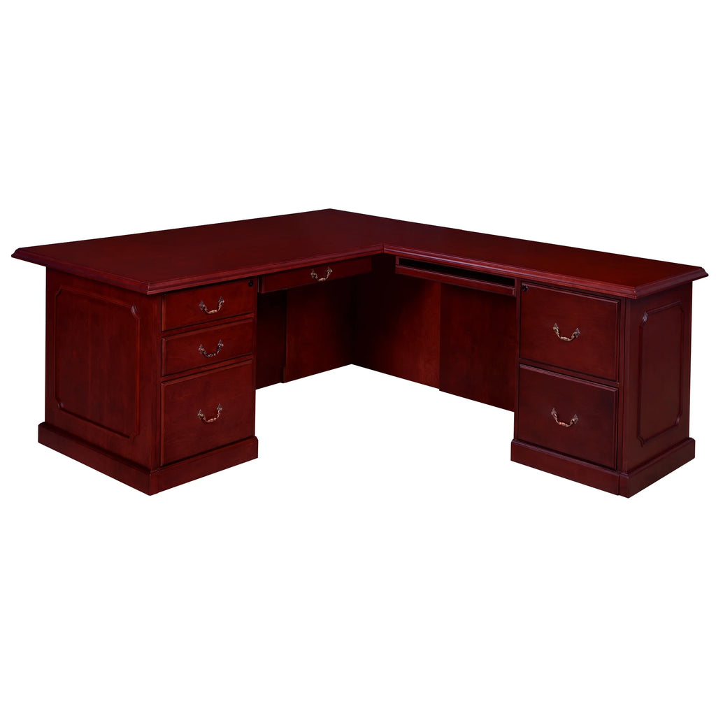 Mahogany L Shape Desk with Double Pedestal Drawer Unit A18701