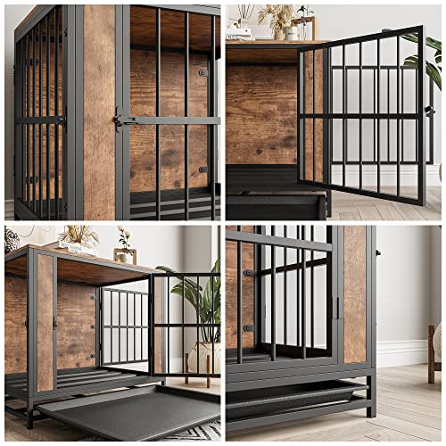 Metal and Wooden Dog Crate with 3 Doors I865196