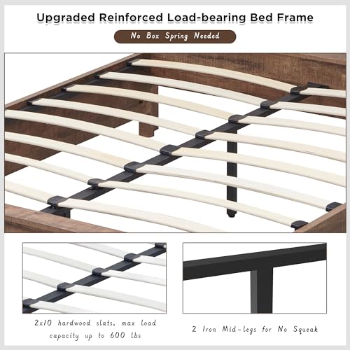 Antique Brown King Size Wood Platform Bed Frame with Headboard and Storage Drawers F960