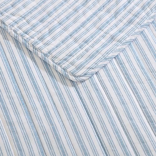Queen Quilt Set, Reversible Cotton Bedding with Matching Shams, Light Blue Q29649