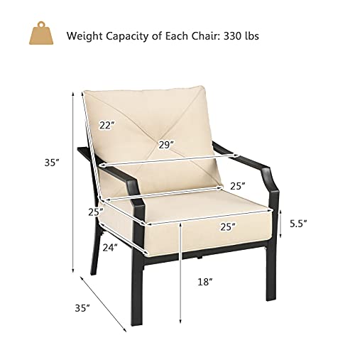 Set of 2 Black & Beige Patio Armchairs with Padded Cushions E619