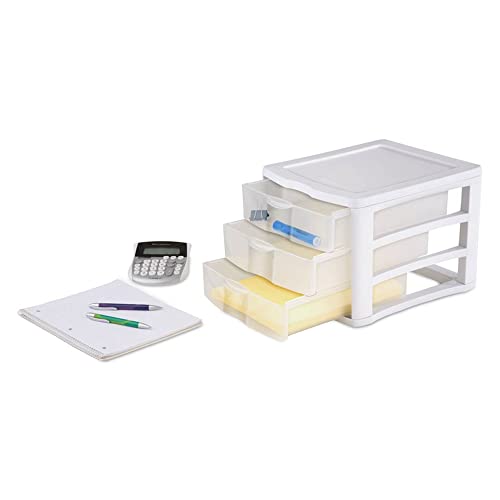 ClearView Compact Stacking 3 Drawer Storage Organizer System, White (8 Pack) I65373