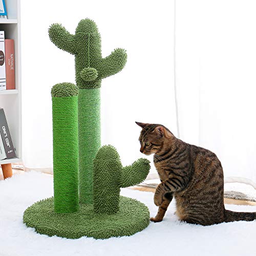 Cat Scratching Post Cactus Cat Scratcher with 3 Scratching Poles and Interactive Dangling Ball A692
