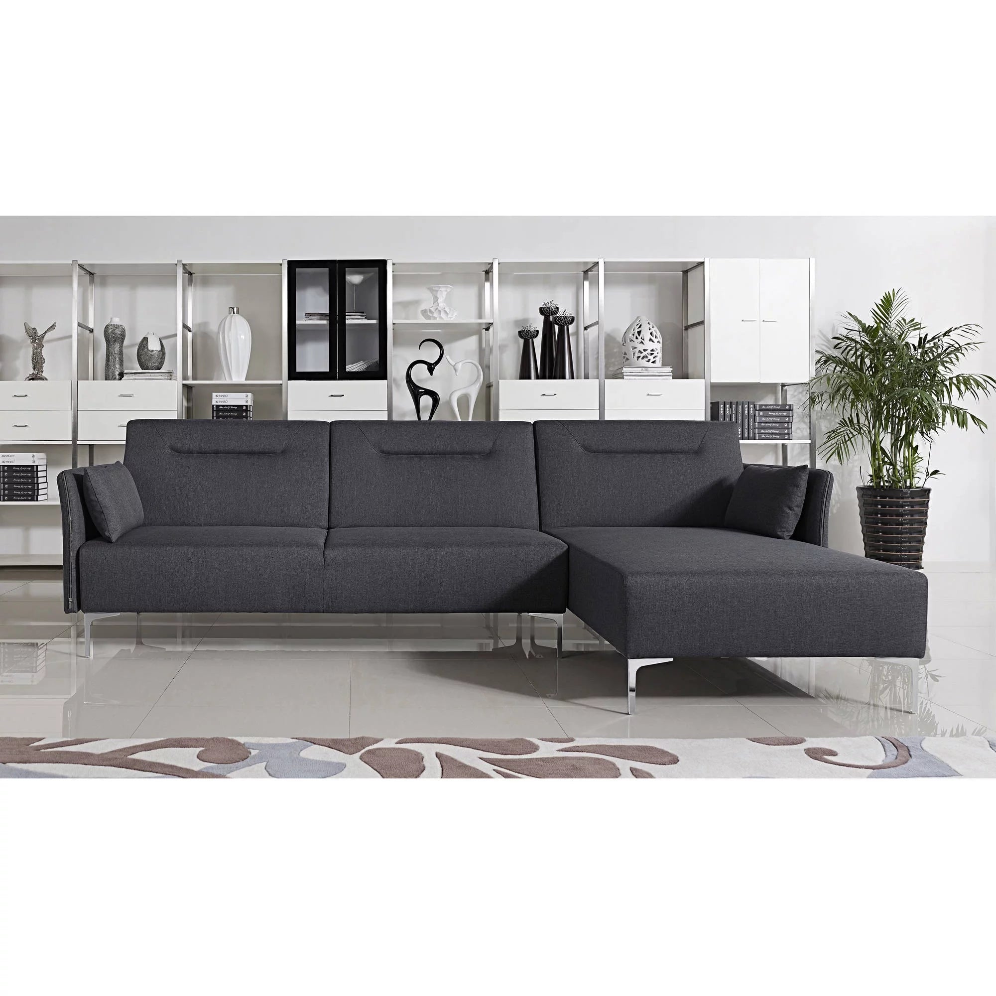 Black Fabric Upholstered Right Facing 2-Piece Sleeper Sectional Sofa B380821