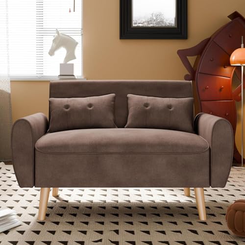 Dark Gray Linen Fabric 2-Seat Loveseat Sofa with Back Cushions and Tapered Legs F651
