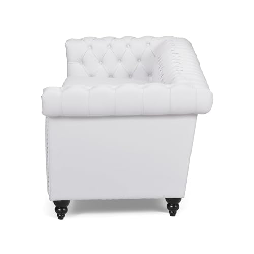 White PU Leather 3-Seater Button Tufted Sofa Couch P6610