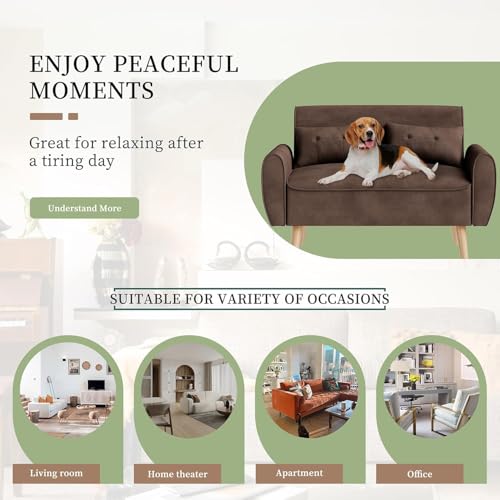 Dark Gray Linen Fabric 2-Seat Loveseat Sofa with Back Cushions and Tapered Legs F651