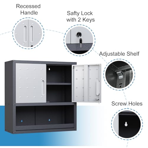 Heavy Duty Steel Wall Cabinet with 2 Doors and Adjustable Shelves N869
