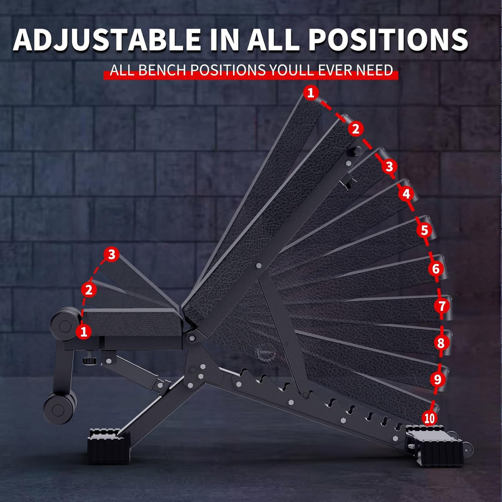 Adjustable Weight Bench, 1100 LB Capacity Heavy-duty Foldable Flat/Incline/Decline Exercise Bench U99140