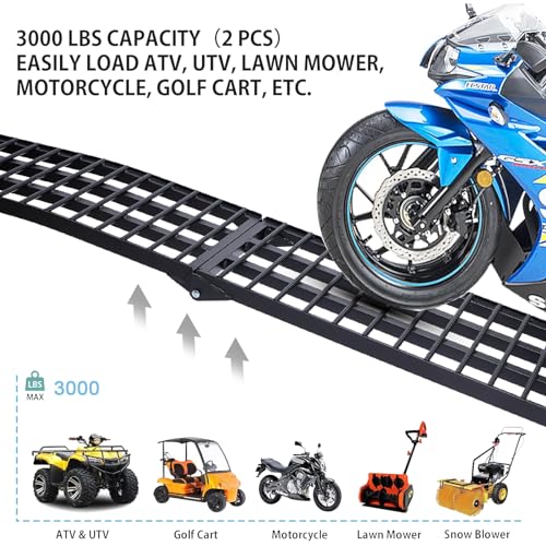 6.5FT Folding Aluminum Motorcycle Ramp with Load Straps V5077