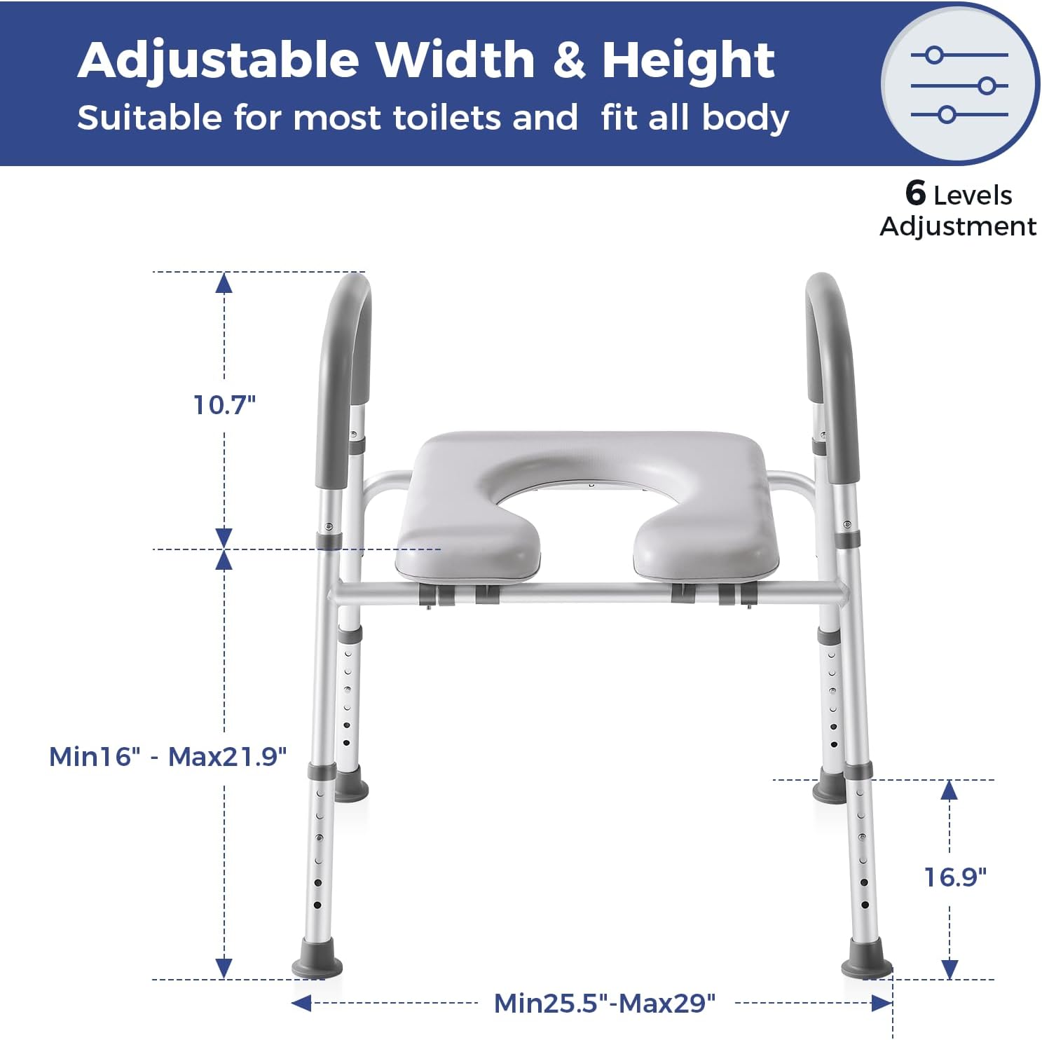 Adjustable Width Raised Toilet Seat with Handles Z325