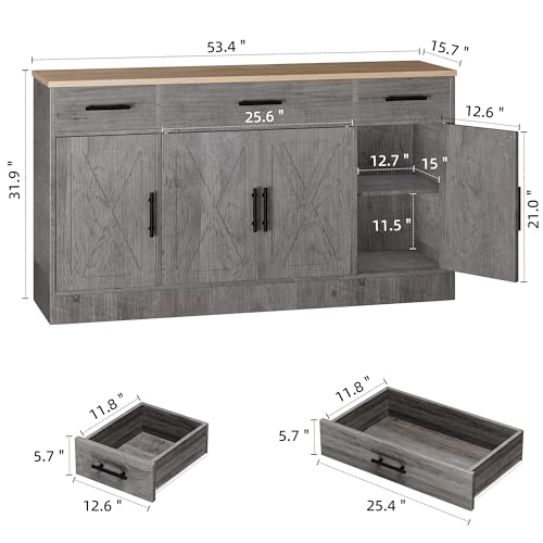 Ash Grey Wood Buffet Cabinet with 3 Drawers and 4 Doors Y504401