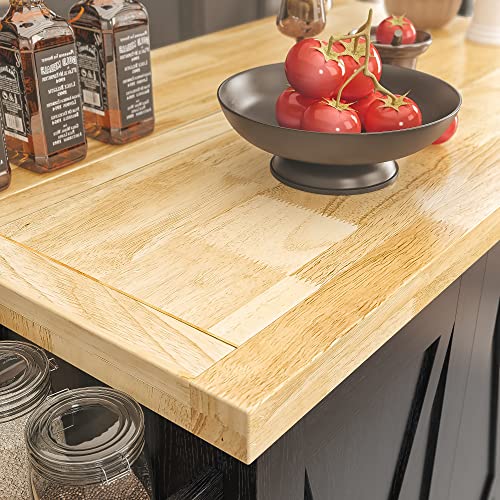 Black Rolling Kitchen Island Cart with Drop-Leaf Countertop, 3 Drawers, Rubberwood Top, on Wheels I767