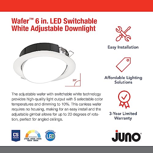 Wafer-Thin LED Downlight, Adjustable Trim, Switchable CCT 2700K-5000K, 90+ CRI, Matte White, 6-Inch F557490