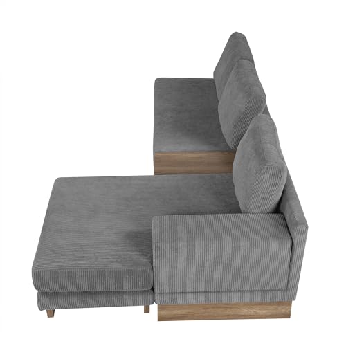 114" L-Shaped Sectional Sofa with Storage Drawer and Reversible Chaise Lounge (Grey) W5469