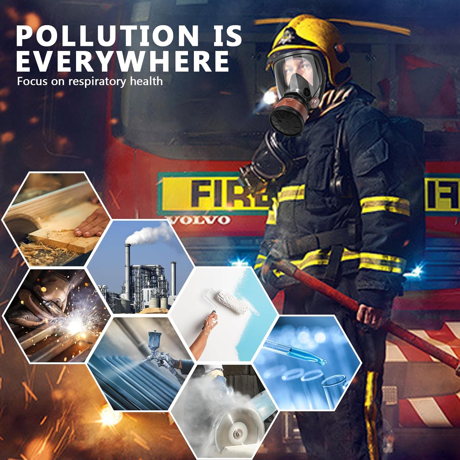 Reusable Full Face Gas Mask with 40mm Activated Carbon Filter K4115