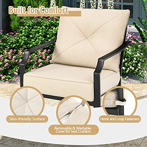 Set of 2 Black & Beige Patio Armchairs with Padded Cushions E619