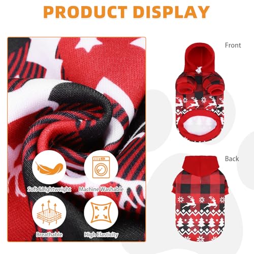 Red Plaid Dog Hoodie with Hat and Pocket U28472