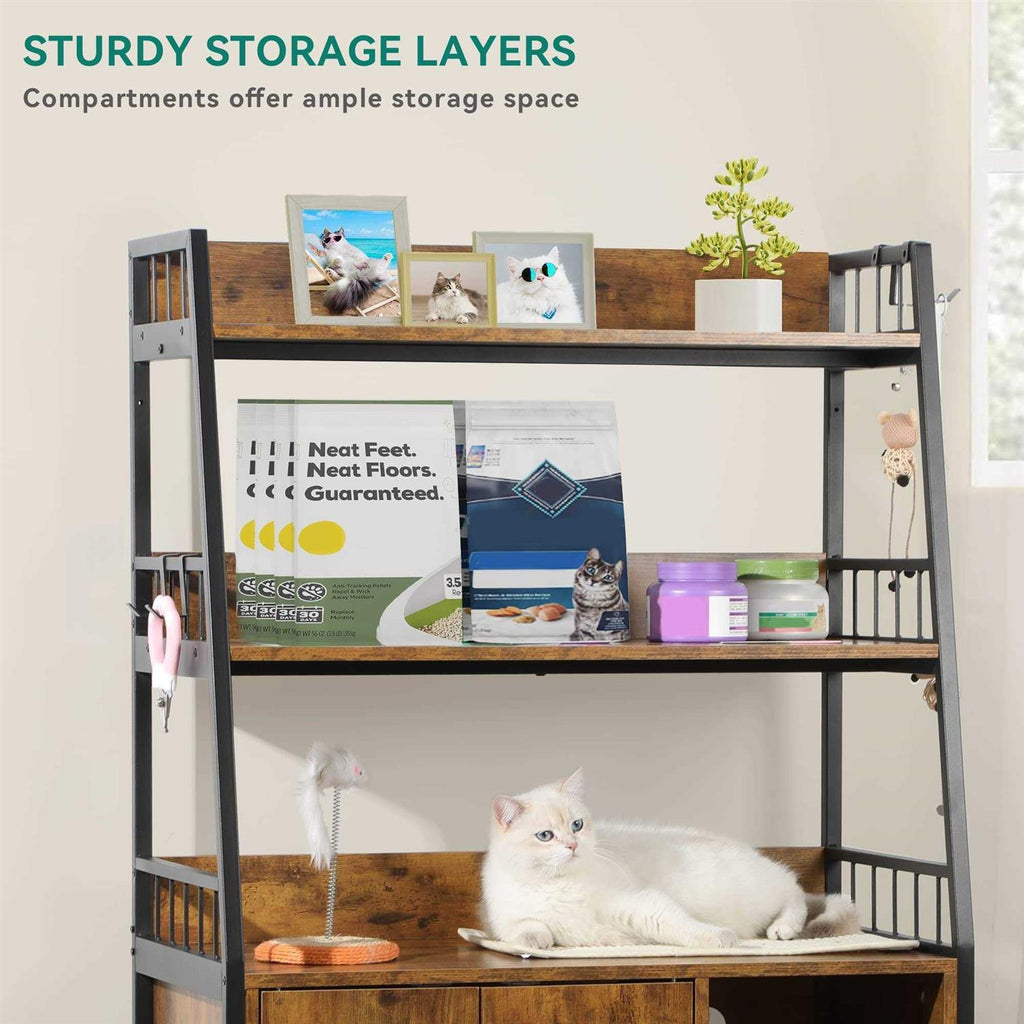 Cat Litter Box Enclosure with Storage Shelves Wooden Large Litter Box Furniture L54116
