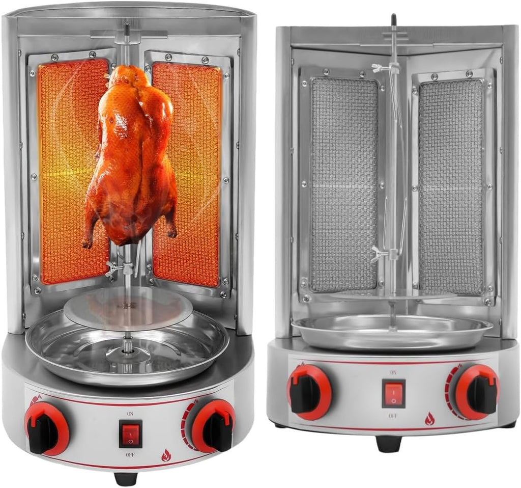 Stainless Countertop Gas Vertical Broiler Rotisserie Grill with 2 Burners E5382