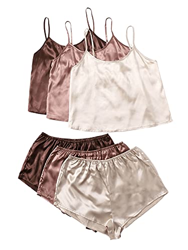 3 Sets Silk Satin Pajama Set Sleeveless V Neck Crop Cami Top and Shorts J31621