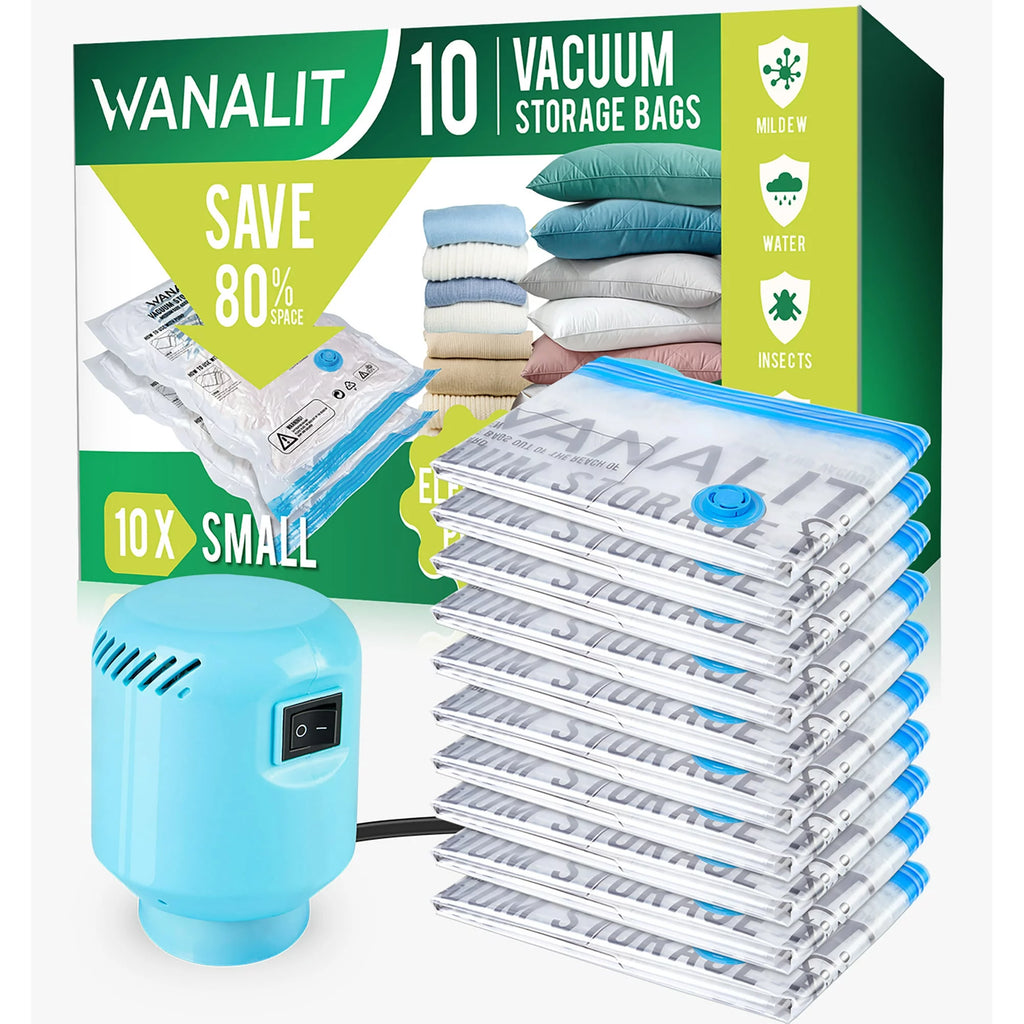 10 Pack Vacuum Storage Bags Small with Electric Air Pump Reusable Compression 24"x16" L348898