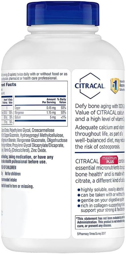 630 mg Calcium Citrate with 1000 IU Vitamin D3 Caplets, 280 Count N684