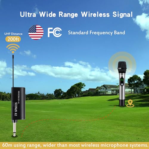 Rechargeable Wireless Microphone PA System - Dual UHF Metal Handheld Mics, Long Range 200ft Cordless Dynamic Mic Kit X834994