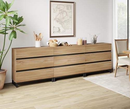 Oak TV Stand with 3 Drawers and Metal Base D33518