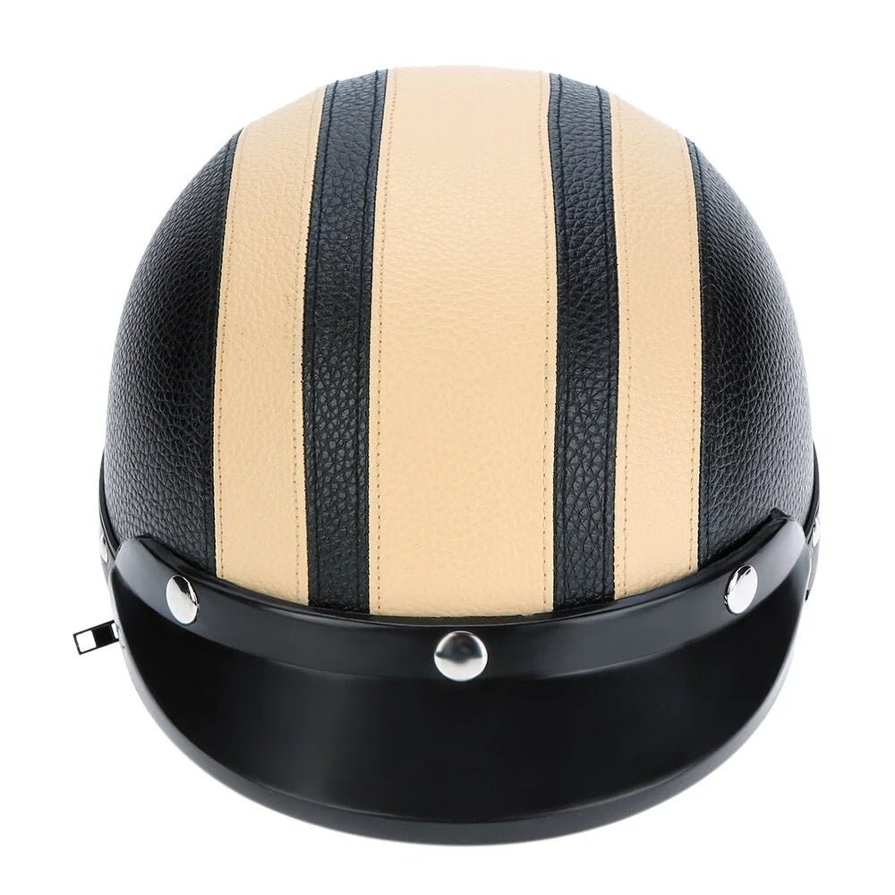 Motorcycle Scooter Open Face Half Leather Helmet with Visor UV Goggles 54-60cm I870998