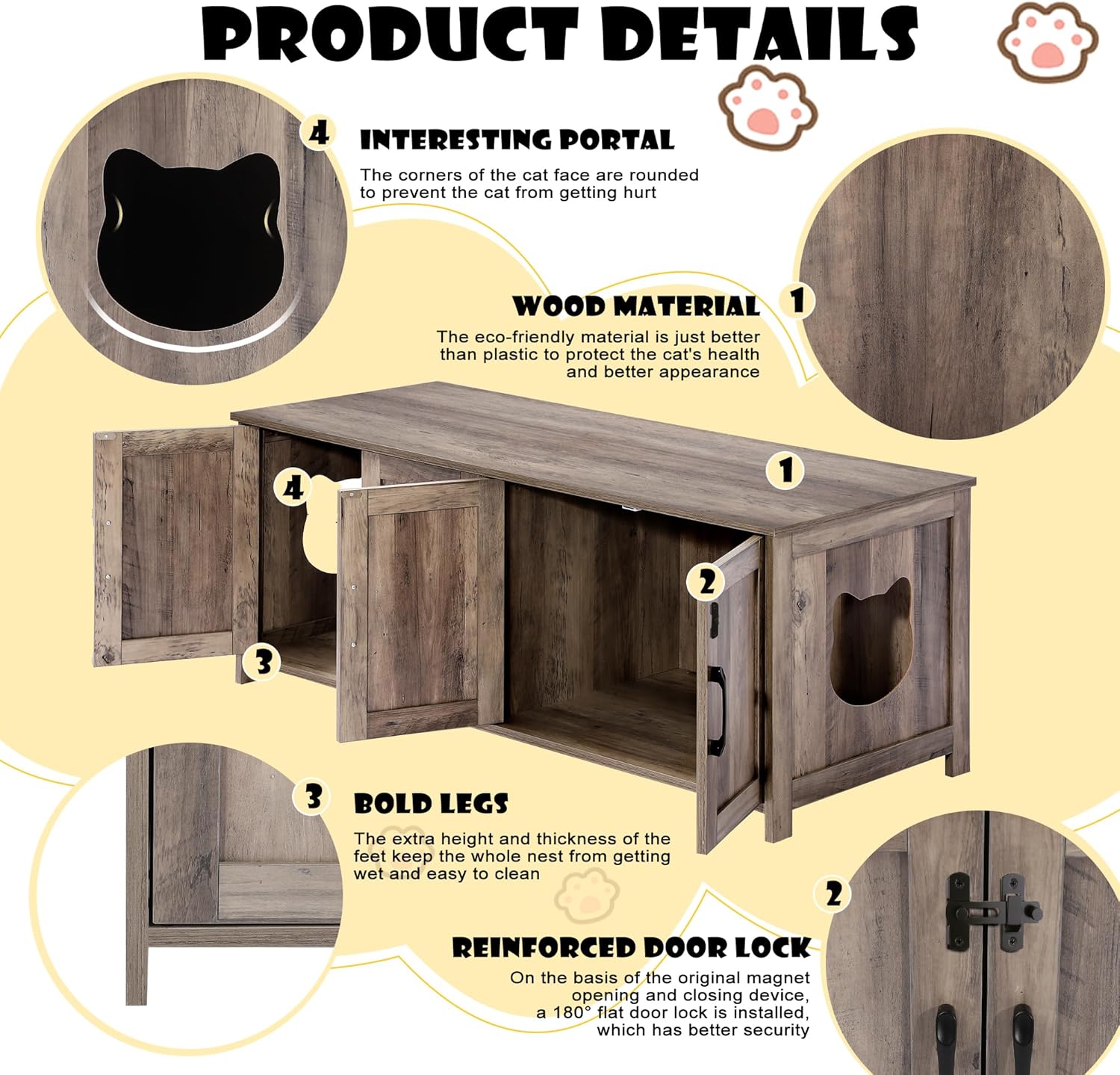 Greige Wooden Cat Litter Box Enclosure with Lockable Door Y80656