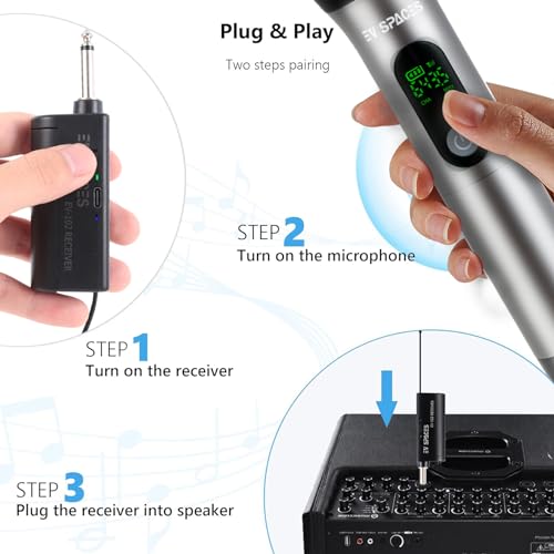 Rechargeable Wireless Microphone PA System - Dual UHF Metal Handheld Mics, Long Range 200ft Cordless Dynamic Mic Kit X834994