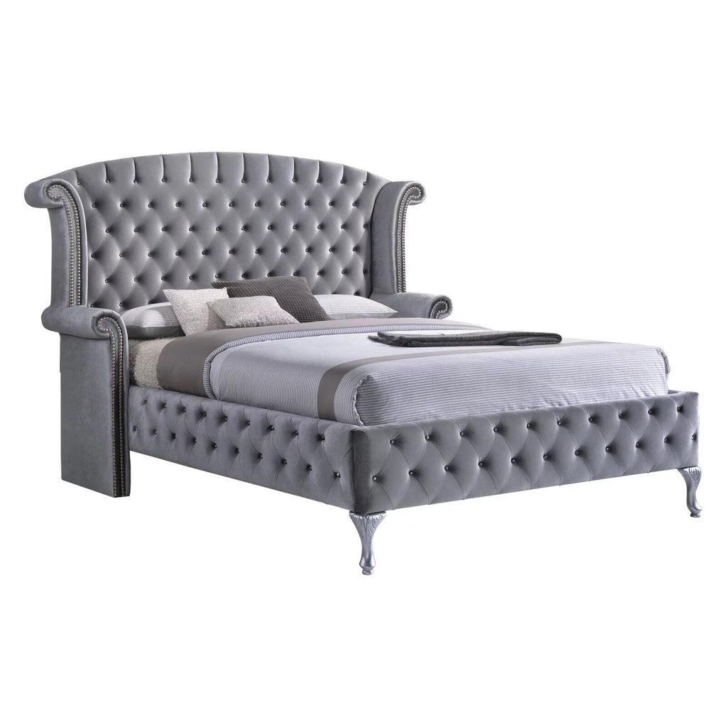 Gray Tufted Velvet Upholstered King Bed L83289