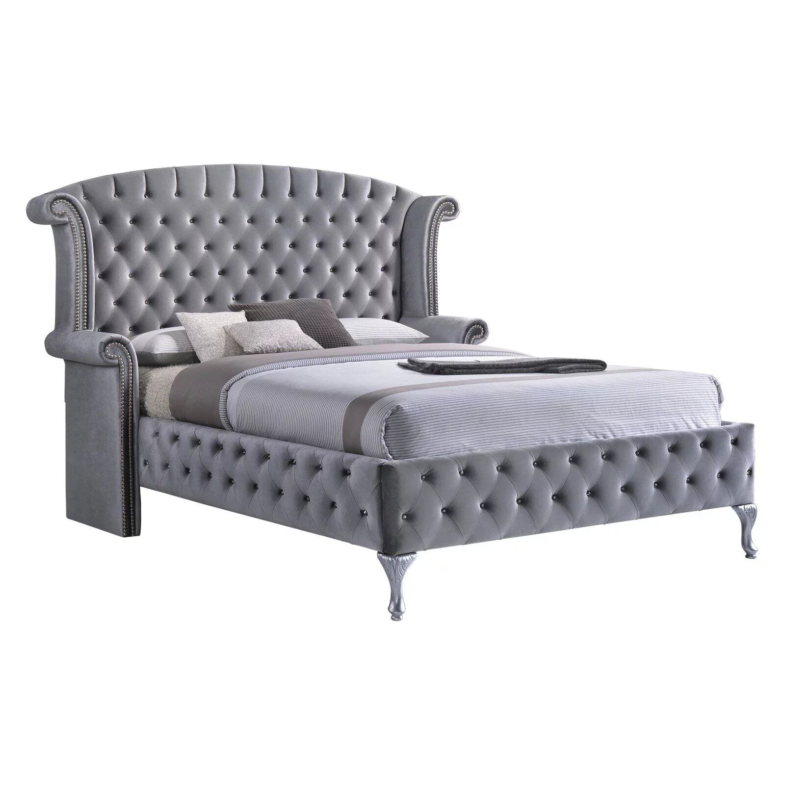 Gray Tufted Velvet Upholstered King Bed L83289