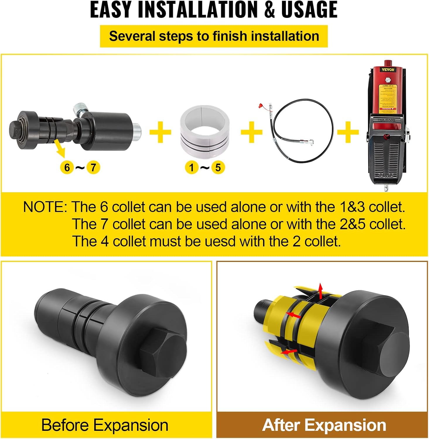 Hydraulic Exhaust Pipe Expander, 1-5/8 to 4-1/4 Size, 10 T, with 4 Dies and 2 Storing Cases P33014